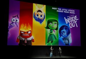 Pete Docter, left, director and co-writer of the upcoming film "Inside Out," and producer Jonas Rivera introduce a screening of the film during the Walt Disney Studios presentation at CinemaCon 2015 at Caesars Palace on Wednesday, April 22, 2015, in Las Vegas. (Photo by Chris Pizzello/Invision/AP)