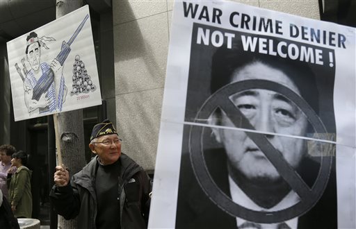 Hundreds protest Japanese leader ahead of California&nbsp;visit