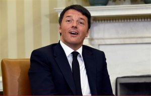 Italian Prime Minister Matteo Renzi meets with President Barack Obama in the Oval Office of the White House in Washington, Friday, April 17, 2015. The leaders are expected to discuss Europe's economy, a pending trade pact between the U.S. and Europe, climate change and energy security.(AP Photo/Susan Walsh)