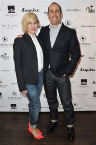 FILE - In this March 4, 2015 file photo, Jessica Seinfeld, left, and Jerry Seinfeld attend the Inaugural Los Angeles Baby Buggy Fatherhood Lunch in Beverly Hills, Calif. Rapper Wale always wanted to feature Jerry Seinfeld in his music. Over the past two years, Wale and Seinfeld met often to conjure up creative ideas. Wale called their chemistry "natural" and now is eager for listeners to hear the finish product through his fourth album, "The Album About Nothing," which was released this week. (Photo by Richard Shotwell/Invision/AP, File)