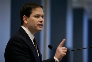 In this April 28, 2015, photo, Republican presidential hopeful Sen. Marco Rubio, R-Fla., speaks at an event organized by Town Hall Los Angeles in Los Angeles. Republicans are bringing something unique to the 2016 presidential campaign: an ability to speak to Americans in both of their main mother tongues, Spanish as well as English. It remains to be seen how much Jeb Bush and Rubio will use their fluent Spanish in the campaign.  (AP Photo/Jae C. Hong)