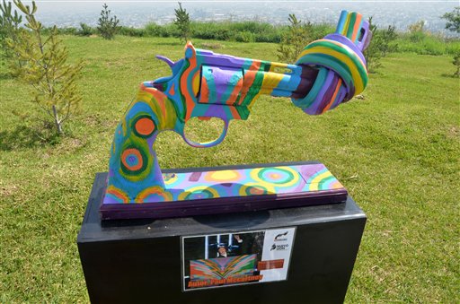 Mexico non-violence art features guns with knotted&nbsp;barrels