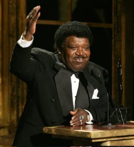 FILE - In this March 14, 2005 file photo, Percy Sledge accepts his award during the Rock and Roll Hall of Fame induction ceremony in New York. Sledge, who recorded the classic 1966 soul ballad "When a Man Loves a Woman," died, Tuesday April 14, 2015. He was 74. (AP Photo/Julie Jacobson, File)