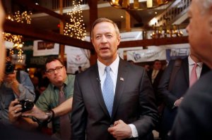 Former Maryland Gov. Martin O'Malley arrives for a Politics and Eggs breakfast with area business leaders, Tuesday, March 31, 2015, in Bedford, N.H. The stop is one of many for those seeking their party's nomination for president in the nation's earliest presidential primary state.  (AP Photo/Jim Cole)