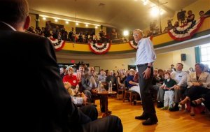 Republican presidential candidate, former Florida Gov. Jeb Bush speaks to voters at the Derry Opera House, Tuesday, June 16, 2015, in Derry, N.H. Bush is campaigning in the nation's earliest presidential primary state. (AP Photo/Jim Cole)