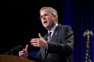 Former Florida Gov. Jeb Bush speaks at Rick Scott's Economic Growth Summit in Lake Buena Vista, Fla., Tuesday, June 2, 2015. (AP Photo/Phelan M. Ebenhack)