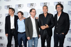 Actor John Turturro, left, actor Tim Blake Nelson, director Ethan Coen, actor George Clooney and director Joel Coen attend a special 15th anniversary screening of, "O Brother, Where Art Thou?", during the New York Film Festival at Alice Tully Hall on Tuesday, Sept. 29, 2015, in New York. (Photo by Evan Agostini/Invision/AP)