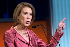 Republican presidential candidate Carly Fiorina speaks during a pre-debate forum at the Quicken Loans Arena, Thursday, Aug. 6, 2015, in Cleveland. Seven of the candidates have not qualified for the primetime debate. (AP Photo/John Minchillo)