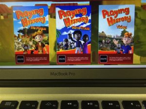 This photo shows the educational video games, "Playing History: The Plague," "Playing History: Slave Trade" and "Playing History: Vikings," on a computer screen Wednesday, Sept. 2, 2015, in Los Angeles. The creator of "Playing History: Slave Trade" removed a level which featured black slave characters being dropped into a ship similar to the video game "Tetris." (AP Photo/Damian Dovarganes)