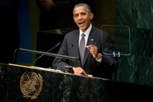 FILE - In this Sept. 27, 2015, file photo, President Barack Obama speaks at the United Nations Sustainable Development Summit, Sunday, Sept. 27, 2015, at the United Nations headquarters. Face-to-face for the first time in nearly a year, Obama and Russian President Vladimir Putin on Monday, Sept. 28, will confront rising tensions over Moscows military engagement in Syria, as well as the stubborn crisis in Ukraine. (AP Photo/Andrew Harnik, File)