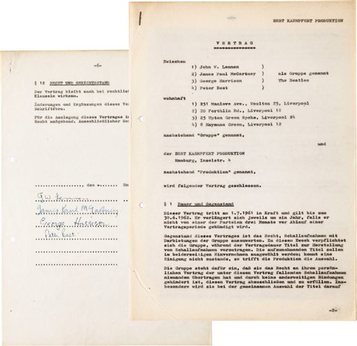1961 Beatles recording contract sells for over&nbsp;$90,000
