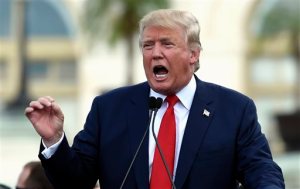 FILE - In this Sept. 9, 2015 file photo, Republican Presidential candidate Donald Trump speaks on Capitol in Washington. Spanish-language radio is fixated on the 2016 presidential campaign, sparked by Republican Donald Trumps caustic remarks about immigrants, mainly Mexicans, and a GOP field of contenders trying to out-duel each other on the contentious topic of overhauling immigration law. (AP Photo/Susan Walsh, File)