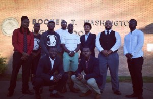 The League of Extraordinary Men from Norfolk State University greeted students at Booker T. Washington High School on Sept. 8. (Photo courtesy of The League of Extraordinary Men and used with permission)