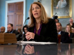 Health and Human Services Secretary Sylvia Mathews Burwell testifies on Capitol Hill in Washington, Wednesday, Oct. 7, 2015, before the House Agriculture Committee hearing on the 2015 Dietary Guidelines for Americans. (AP Photo/Carolyn Kaster)