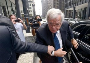 FILE - In this June 9, 2015 file photo, former House Speaker Dennis Hastert arrives at the federal courthouse in Chicago. Hastert is scheduled to step before a federal judge Wednesday Oct. 28, 2015 to change his plea to guilty in a hush-money case that alleges he agreed to pay someone $3.5 million to hide claims of past misconduct by the Illinois Republican. The hearing in Chicago will be Hasterts first court appearance since June, when he pleaded not guilty to violating banking law and lying to FBI investigators. His change of plea is part of a deal with prosecutors. (AP Photo/Paul Beaty, File)