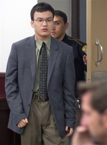 Gabriel Hall enters court for sentencing at the Brazos County courthouse in Bryan, Texas on Oct. 1, 2015.  A Brazos County jury decided after seven hours of deliberation Wednesday that 22-year-old Gabriel Hall should be put to death for an attack that left a 68-year-old man dead and his wife injured at the couple's home in College Station. It is the first death sentence imposed in Texas since last December. (Dave McDermand /College Station Eagle via AP) MANDATORY CREDIT