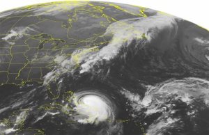 This NOAA satellite image taken Thursday, Oct. 1, 2015, at 12:45 AM EDT shows a cold front pushing off of the Eastern Seaboard. This cold front still lingers through the Mid-Atlantic and the Southeast and will be the focus for areas of rain and downpours. This front will slow down and become a stationary front over the next day and will interact with tropical moisture from Hurricane Joaquin. Heavy rain and flooding will affect the Mid-Atlantic. Joaquin currently has sustained winds of 120 miles an hour and is forecasted to make landfall along the East Coast sometime late Sunday into Monday. Joaquin is a dangerous storm and will have to be monitored closely over the next several days as the forecasted path can vary greatly. High pressure will be in control over the Great Lakes and Mississippi Valley where fair weather can be expected. (NOAA/Weather Underground via AP)