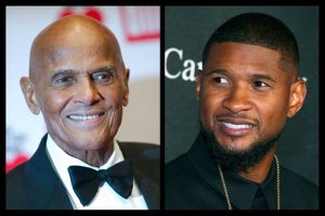 This photo combo of file photos shows Harry Belafonte, left, and Usher. During an hour-long conversation moderated by Soledad OBrien, on Friday, Oct. 23, 2015, in New York, the 37-year-old Usher and 88-year-old Belafonte related with obvious warmth to each other as fellow artists, as activists and celebrities and as elder statesman and protege. (AP Photo)
