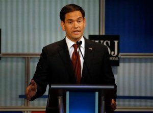 In this Nov. 10, 2015, photo, Sen. Marco Rubio, R-Fla., speaks during Republican presidential debate at the Milwaukee Theatre in Milwaukee. Republican presidential candidates agree that Islamic extremists are running rampant, the Mideast is on fire and Russia, China and Iran are flexing their muscles, yet they are far from reaching consensus on how much is enough when it comes to spending on defense. The divisions were on stark display during Tuesdays night debate. In a heated exchange, Rubio called for raising defense spending significantly.(AP Photo/Morry Gash)