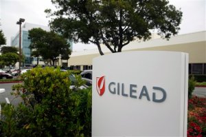 FILE - This July 9, 2015, file photo shows the headquarters of Gilead Sciences in Foster City, Calif.   Confronting the consequences of high-priced drugs, the Obama administration Nov. 5, 2015, pointedly reminded states that they cannot legally restrict access by low-income people to revolutionary cures for liver-wasting hepatitis C infection. Among the companies getting federal letters was Gilead Sciences, maker of market - leading Harvoni  (AP Photo/Eric Risberg, File)
