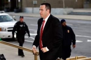 Former Subway pitchman Jared Fogle arrives at the federal courthouse in Indianapolis, Thursday, Nov. 19, 2015. Fogle is due to formally plead guilty and be sentenced on charges of trading child pornography and paying for sex with minors. (AP Photo/Michael Conroy)