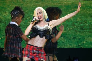 FILE - In this Oct. 17, 2015 file photo, Gwen Stefani performs at the Hammerstein Ballroom in New York. Stefani and Coldplay have been added to the list of performers for the 2015 American Music Awards. Macklemore & Ryan Lewis will also hit the stage at the Nov. 22 show at the Microsoft Theater in Los Angeles. (Photo by Greg Allen/Invision/AP, File)