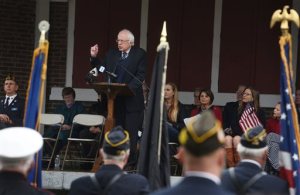 Democratic presidential candidate, Sen. Bernie Sanders, I-Vt. , speaks about the need to honor veterans throughout their lifetime during the annual Veterans Day ceremony at Colburn Park in Lebanon, N.H., Wednesday, Nov. 11, 2015. (Sarah Priestap/The Valley News via AP) MANDATORY CREDIT