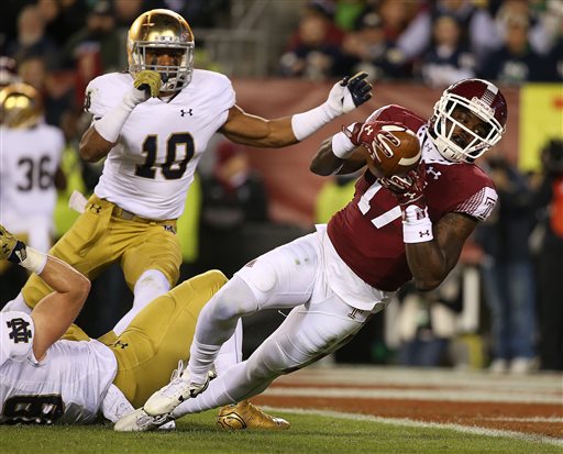No. 9 Notre Dame survives No. 21 Temple, 24-20, with late&nbsp;TD