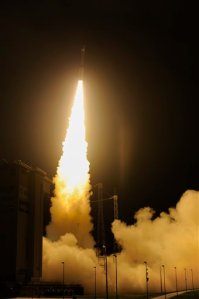 This  picture taken with remote point 6  camera and  provided by the  European Space Agency, ESA, shows the liftoff of Vega VV06 rocket  carrying LISA Pathfinder on Thursday Dec. 3, 2015 from Europe's Spaceport, Kourou French Guiana. The European Space Agency on Thursday launched a rocket carrying two cubes of gold and platinum almost a million miles from Earth so that scientists can see how they'll behave in free fall  at a cost of more than US $450 million.(Stephane Corvaja/ESA via AP)