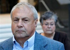 FILE - In a Wednesday, Nov. 28, 2012 file photo, Donald Vidrine, a BP well site leader from the Deepwater Horizon oil rig explosion, stands with his attorneys outside Federal Court after being arraigned on manslaughter charges in New Orleans. At the request of prosecutors, a judge agreed Wednesday, Dec. 2, 2015, to dismiss manslaughter charges against Vidrine and Robert Kaluza, two supervisors who were working on the Deepwater Horizon drilling rig when it exploded in April 2010. Vidrinepleaded guilty Wednesday to a misdemeanor charge of violating the Clean Water Act. (AP Photo/Gerald Herbert, File)