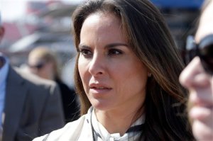 FILE - In this March 24, 2013 file photo, Mexican actress Kate Del Castillo attends a NASCAR Sprint Cup auto race in Fontana, Calif. Mexican authorities said on Monday, Jan. 18, 2016, that they want to talk to the Mexican actress who arranged an interview with drug lord Joaquin El Chapo Guzman for actor Sean Penn. (AP Photo/Reed Saxon, File)