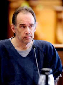 Former police officer Steven Zelich sits in court in the first day of his trial Monday, Jan. 25, 2016, in Kenosha, Wis. Zelich pleaded guilty in the death of 19-year-old Jenny Gamez, of Cottage Grove, Oregon, whose body was found in a suitcase along a Wisconsin highway in August 2012. He will be sentenced in March, and could spend as many as 55 years in prison. (Kevin Poirier/Kenosha News via AP)