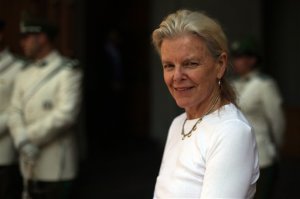 Kristine McDivitt Tompkins, widow of late American conservationist Doug Tompkins, leaves La Moneda Palace after a meeting with Chile's President Michelle Bachelet in Santiago, Chile, Thursday, Jan. 21, 2016.  McDivitt Tompkins said that since her husband died last month while kayaking in South Americas Patagonia region at age 72, she has been working non-stop to permanently protect from future development the millions of acres they acquired over a quarter-century. (AP Photo/Luis Hidalgo)