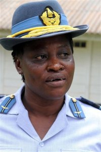In this photo taken Monday Jan. 4, 2016 Air Commodore, Ellen Chiweshe, is photographed in Harare. Chiweshe, has broken through the glass ceiling of a high-flying profession in Zimbabwe: the air force. Ellen Chiweshe, whose title was group captain, has been promoted to become the southern African country's first female Air Commodore, the No. 3 post in the air force. (AP Photo)