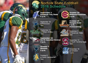 Five home games, the return of the Labor Day Classic and eight games played within the Commonwealth of Virginia highlight the 2016 Norfolk State University football schedule, which was announced Wednesday by head coach Latrell Scott.