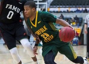 The Norfolk State men's basketball team used a 16-2 run to take the lead, and the Spartan men never let go on the way to an 88-79 victory over North Carolina Central. Photo from NSUSpartans.com.