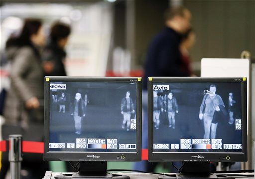 In this Feb. 15, 2016, photo, thermographic measurement against Zika virus is conducted at Narita international airport in Narita, near Tokyo. Zika virus continues to rage in the Americas, and the World Health Organization has declared it a global health emergency. Taiwan also recently issued a travel advisory for Thailand, warning expectant mothers or women trying to get pregnant to postpone their trips there. But how big of a concern is Zika virus for Asia? (Kyodo News via AP) JAPAN OUT, MANDATORY CREDIT