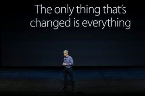 FILE - In this Wednesday, Sept. 9, 2015, file photo, Apple CEO Tim Cook discusses the new iPhone 6s and iPhone 6s Plus during the Apple event at the Bill Graham Civic Auditorium in San Francisco. Apple has spent years setting itself up as the champion of individual privacy and security, a decision thats landed it in the governments crosshairs over an iPhone allegedly used by one of the San Bernardino shooters. The high-profile case presents risks for Apple almost no matter what it does, and may spill over into the broader tech industry as well, potentially chilling cooperation with federal efforts to curb extremism. (AP Photo/Eric Risberg, File)