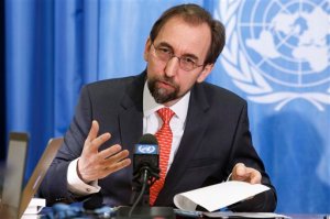 UN High Commissioner for Human Rights Zeid Raad al-Hussein of Jordan speaks during a press conference at the European headquarters of the United Nations in Geneva, Switzerland, Monday, Feb. 1, 2016. (Salvatore Di Nolfi/Keystone via AP)