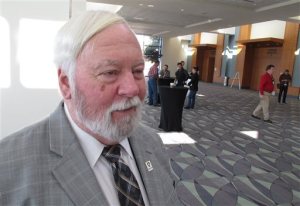 Joe Conlon, technical adviser for the American Mosquito Control Association, discusses challenges associated with fighting the mosquito that carry the Zika virus during the association's annual conference in Savannah, Georgia, on Monday, Feb. 8, 2016. Experts say the mosquito species known to spread the Zika virus live and breed in people's homes and yards, making them tough to reach with sprays and often requiring labor-intensive door-to-door interventions. (AP Photo/Ross Bynum)