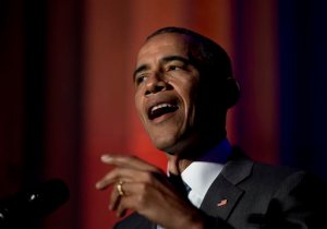 President Barack Obama speaks during the awards dinner for Syracuse Universitys Toner Prize for Excellence in Political Reporting at Andrew W. Mellon Auditorium, in Washington, Monday, March 28, 2016. (AP Photo/Carolyn Kaster)