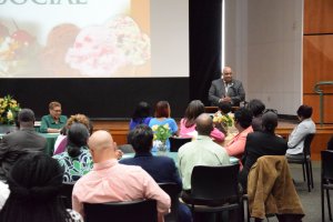 President and CEO Eddie N. Moore, Jr. addresses the audience at the Spartan Star Customer Service Recognition Program on March 31, 2016.  Photo from Norfolk State University.