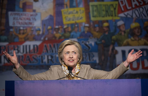 FILE - In this April 19, 2016 file photo, Democratic presidential candidate Hillary Clinton speaks in Washington. Day after day, the candidates for president wake up, brush their teeth and pump themselves up to say the same thing they did yesterday. Most of what they say won't make the evening news, or get tweeted or repeated. But that spiel they repeat, with variations, to audience after audience in state after state, is a campaign essential. Lo, the lowly stump speech.  (AP Photo/Pablo Martinez Monsivais, File)