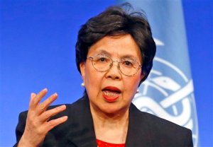 FILE - In this file photo dated Wednesday, March 23, 2016, World Health Organization Director-General Margaret Chan delivers her speech during a conference in Lyon, central France. Chan said Wednesday April 6, 2016, that excessive weight, aging and population growth have recently driven a huge increase in worldwide cases of diabetes and called for stepped-up measures to reduce risk factors as well as improve treatment and care. (AP Photo/Francois Mori, FILE)