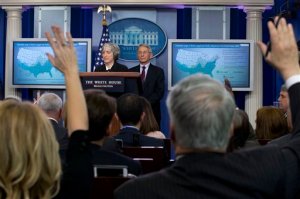 Dr. Anne Schuchat, principal deputy director of the Center for Disease Control, left, and Dr. Anthony Fauci, Director of NIH/NIAID, answers questions about the Zika virus during a news briefing at the White House in Washington, Monday, April 11, 2016.  (AP Photo/Jacquelyn Martin)