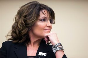 Sarah Palin speaks during a panel discussion before a preview of the film "Climate Hustle" on Capitol Hill, on Thursday, April 14, 2016, in Washington. Palin says voters wont stand for it if Republican power brokers try to take the presidential nomination away from Donald Trump or Ted Cruz at the GOP convention this summer. (AP Photo/Evan Vucci)