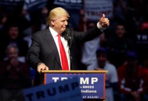 Republican presidential candidate Donald Trump speaks during a campaign stop Wednesday, April 27, 2016, in Indianapolis. (AP Photo/Darron Cummings)