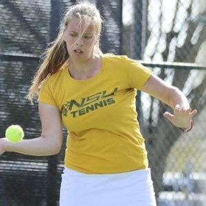 Sophomore Dajana Cvjetkovic bears down on a forehand shot. Photo from NSUSpartans.com.
