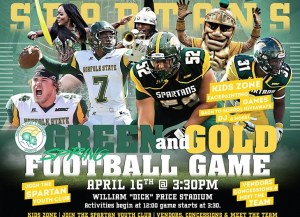 The Norfolk State football team will hold the 2016 Green & Gold Game, its final spring intrasquad scrimmage, at 3:30 p.m. Saturday, April 16 at William "Dick" Stadium. Admission is free. Photo from NSUSpartans.com. 