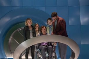 In this image released by Twentieth Century Fox,  Jennifer Lawrence, from left, Rose Byrne, James McAvoy, Lucas Till and Nicholas Hoult appear in a scene from, "X-Men: Apocalypse." (Alan Markfield/Twentieth Century Fox via AP)